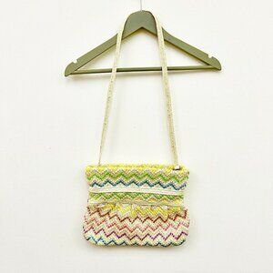 Vtg Bob & Alice Woven Macrame Multicolored Chevron Print Medium Shoulder Bag